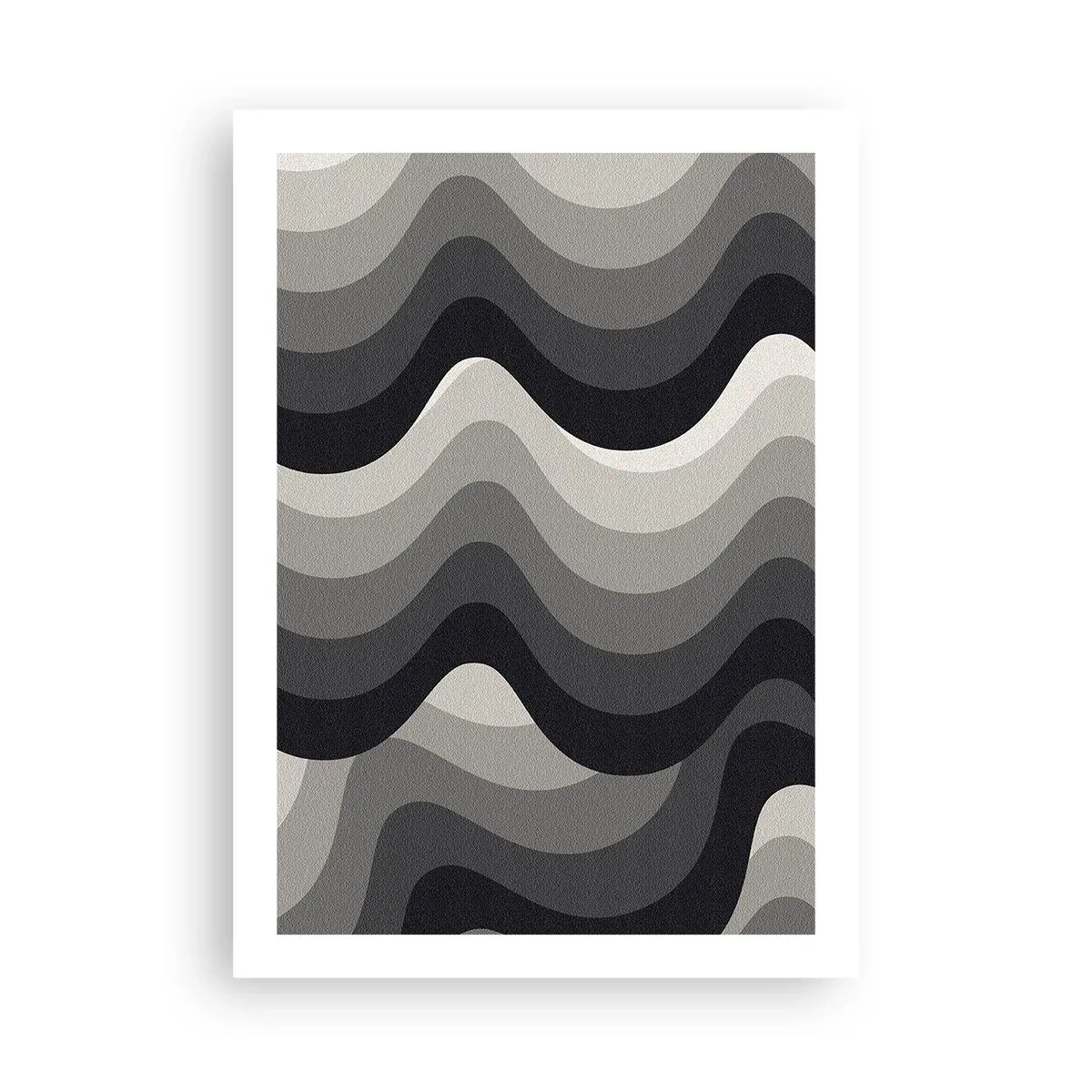 Plakat - Geometryczne fale w odcieniach czerni i szarości - 50x70cm - Fala za falą - Nowoczesna dekoracja ścienna do salonu, kuchni i sypialni ARTTOR