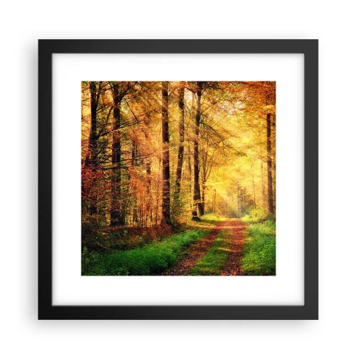 Plakat w czarnej ramie - Leśno-złota cisza - 30x30 cm