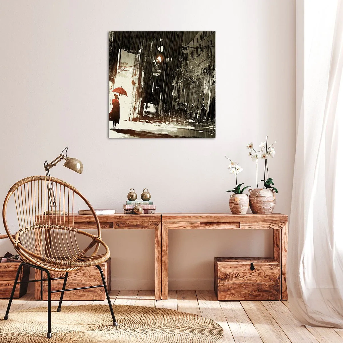 Obraz na płótnie - Poezja czerwonego parasola - 60x60 cm