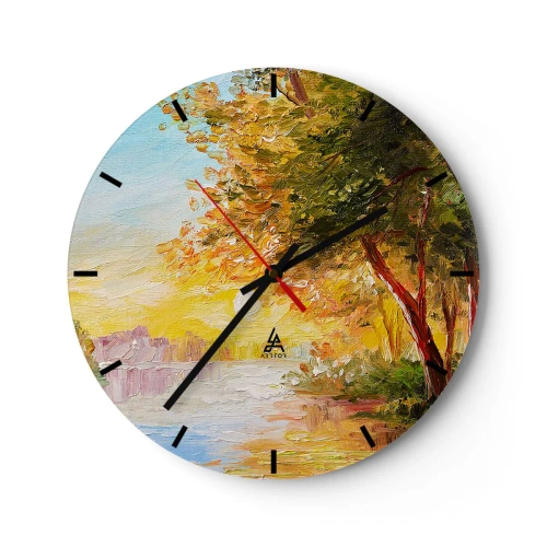 Zegar ścienny - Jesienne drzewa nad rzeką w ciepłym świetle słońca - 30x30cm - Et in Arcadia ego - Nowoczesna dekoracja ścienna do salonu, kuchni i sypialni ARTTOR