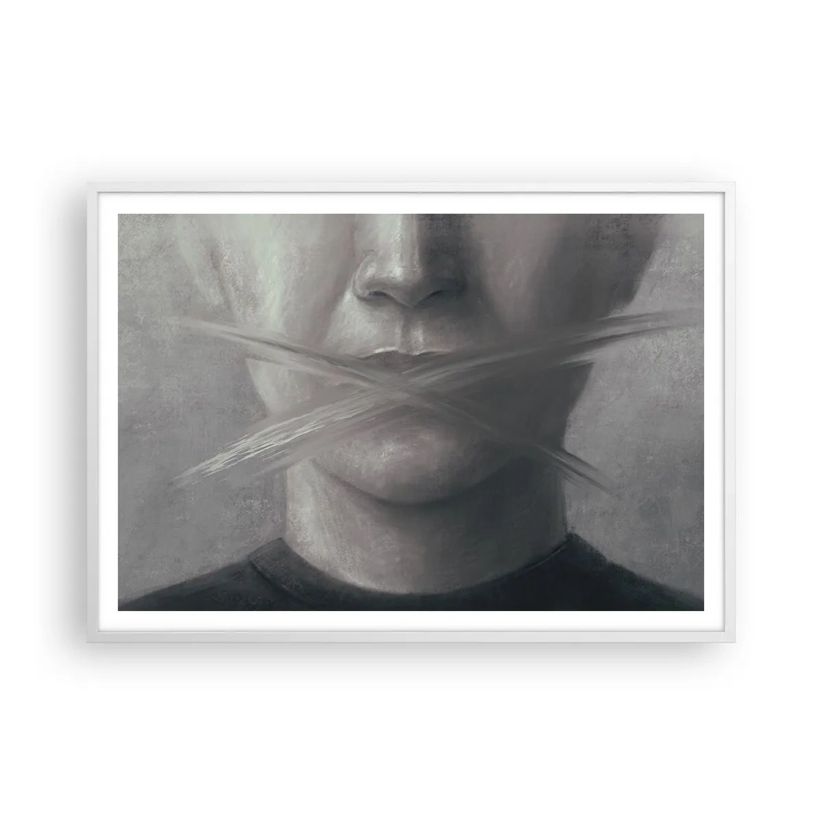 Plakat w białej ramie - Ani słowa - 100x70 cm