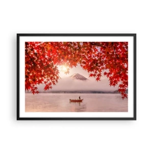 Plakat w czarnej ramie - Łódka na jeziorze otoczona czerwonymi liśćmi klonu - 70x50cm - W japońskim klimacie - Nowoczesna dekoracja ścienna do salonu i sypialni ARTTOR