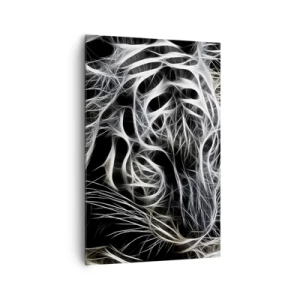 Obraz na płótnie - Abstrakcyjny wzór przedstawiający sylwetkę kota na czarnym tle - 80x120cm - Studium kociej lekkości - Nowoczesna dekoracja ścienna do salonu i sypialni ARTTOR