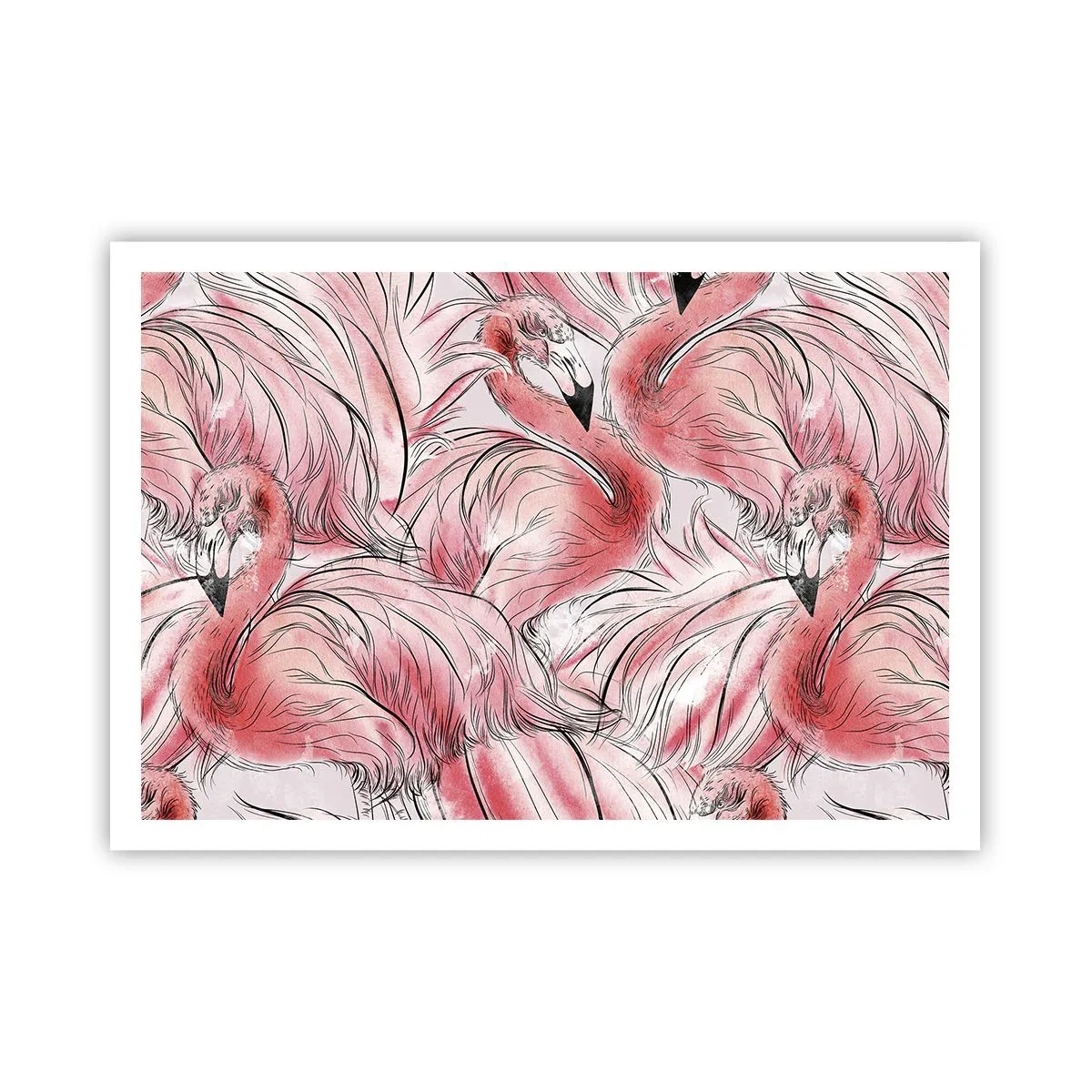 Plakat - Delikatne rysunki różowych flamingów - 100x70cm - Ptasi corps de ballet - Nowoczesna dekoracja ścienna do salonu i sypialni ARTTOR