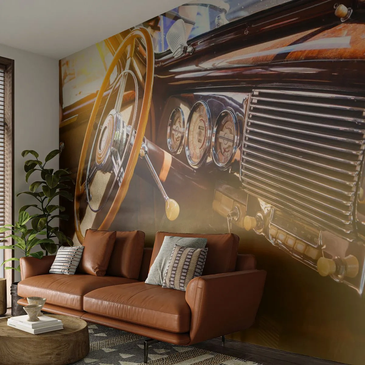 Fototapeta Premium Sand - Powiew luksusu z przeszłości - Samochód Vintage, Motoryzacja, Deska Rozdzielcza - 250x175 cm