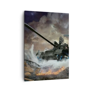 Obraz na płótnie - Futurystyczny czołg w dynamicznej bitwie - 50x70cm - Bitwa jest straszna i piękna - Nowoczesna dekoracja ścienna do salonu, kuchni i sypialni ARTTOR