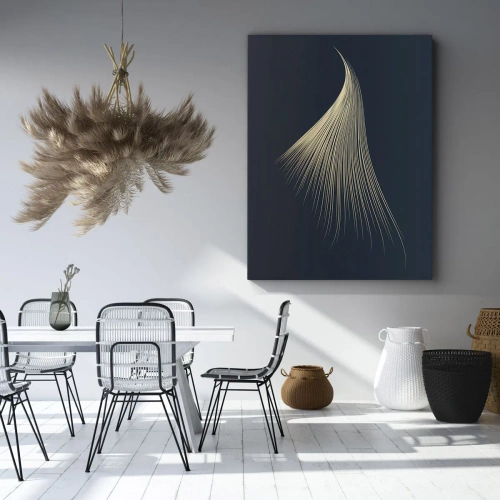 Obraz na płótnie - Delikatna linia przypominająca pióro na granatowym tle - 80x120cm - Jak anioła włos - Nowoczesna dekoracja ścienna do salonu i sypialni ARTTOR