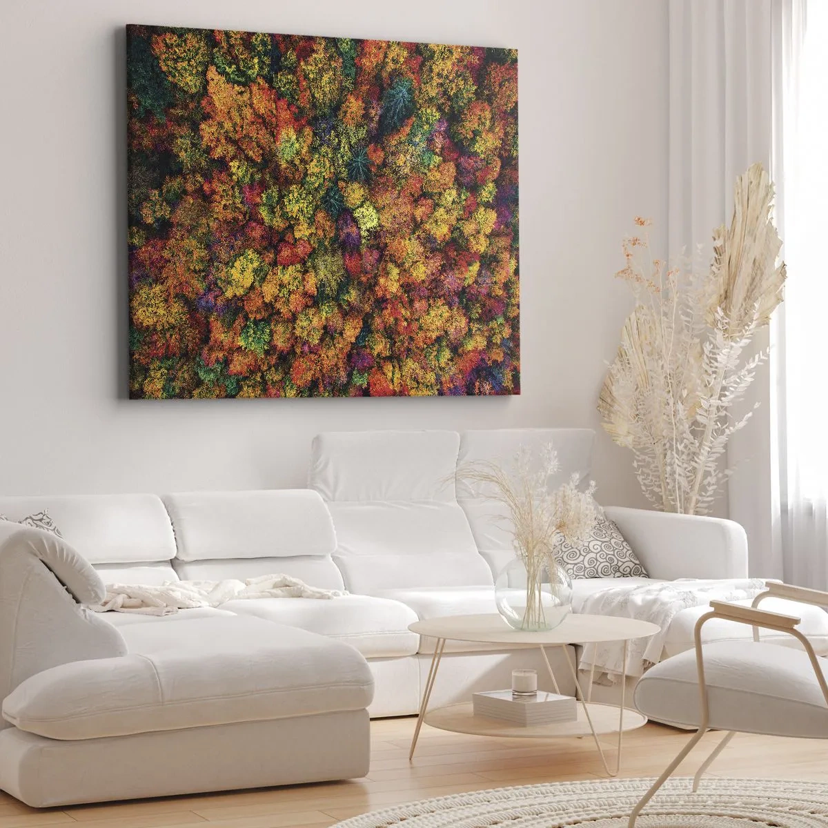 Obraz na płótnie - Kolorowe korony drzew w jesiennej palecie barw - 70x50cm - Bukiet jesiennych drzew - Nowoczesna dekoracja ścienna do salonu i sypialni ARTTOR