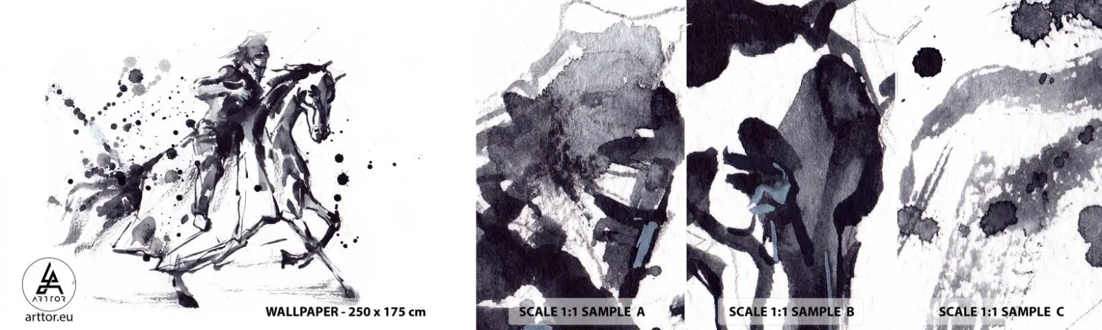 Fototapeta Próbka Samoprzylepna Deluxe Sticker - Czarny rycerz - Abstrakcja, Rycerz Na Koniu, Zbroja Rycerska - 100x30 cm