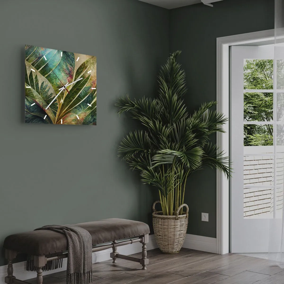 Zegar ścienny - Kolorowe liście tropikalne na jasnym tle - 30x30cm - Barwy tropików - Nowoczesna dekoracja ścienna do salonu i sypialni ARTTOR