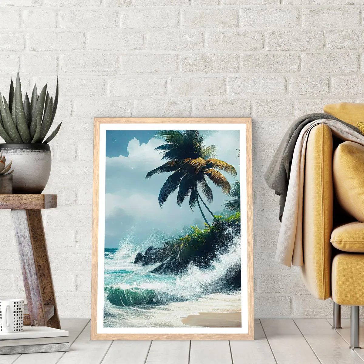 Plakat w ramie jasny dąb - Na tropikalnym brzegu - 61x91 cm