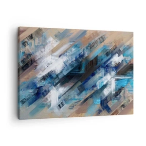 Obraz na płótnie - Abstrakcyjna kompozycja z błękitnymi ukośnymi liniami - 70x50cm - Po błękitnym skosie - Nowoczesna dekoracja ścienna do salonu i sypialni ARTTOR