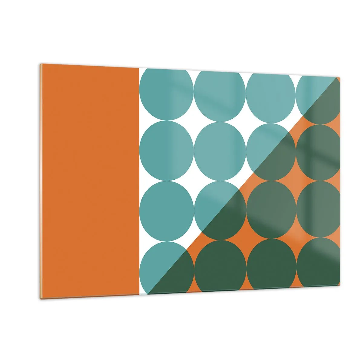 Obraz na szkle - Abstrakcyjna kompozycja geometryczna z okręgami i trójkątem - 120x80cm - W górę i na skos - Nowoczesna dekoracja ścienna do salonu, kuchni i sypialni ARTTOR
