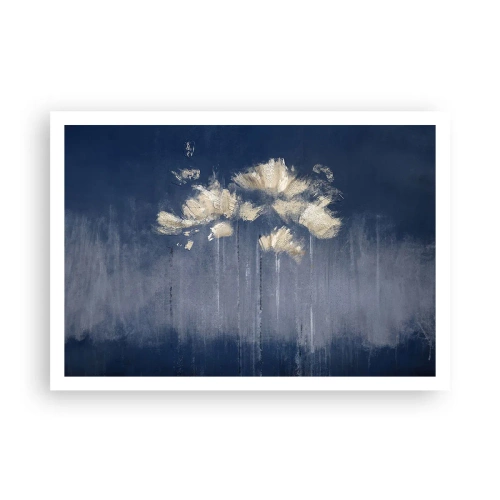 Plakat - Delikatne kwiaty na niebieskim tle - 100x70cm - Jak płatki na wietrze - Nowoczesna dekoracja ścienna do salonu i sypialni ARTTOR