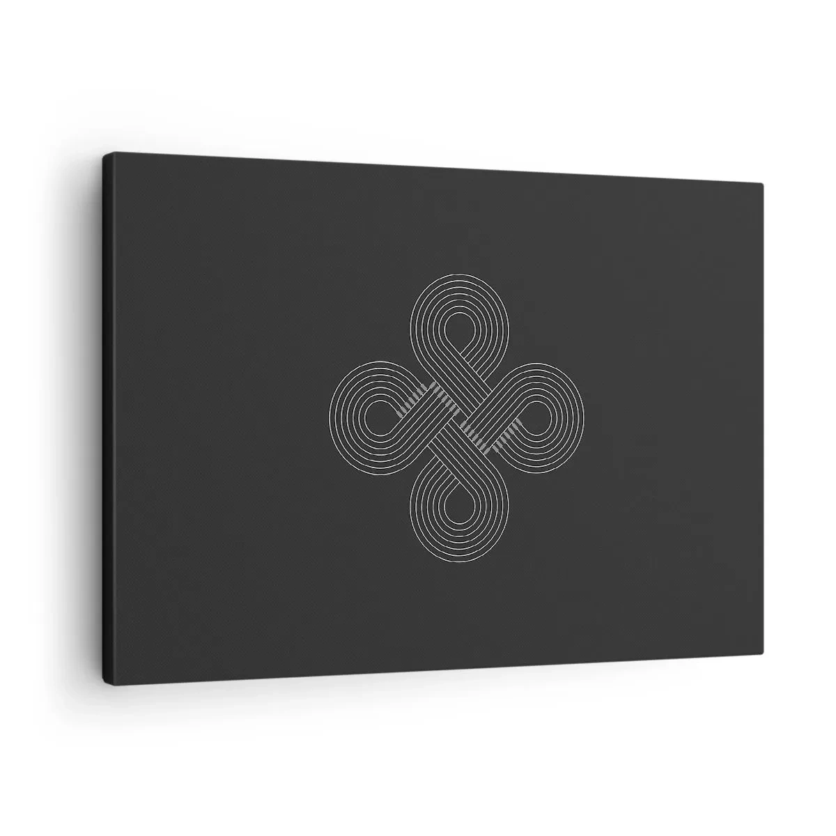 Obraz na płótnie - Celtycki wzór w minimalistycznym stylu na czarnym tle - 70x50cm - W duchu celtyckim - Nowoczesna dekoracja ścienna do salonu i sypialni ARTTOR