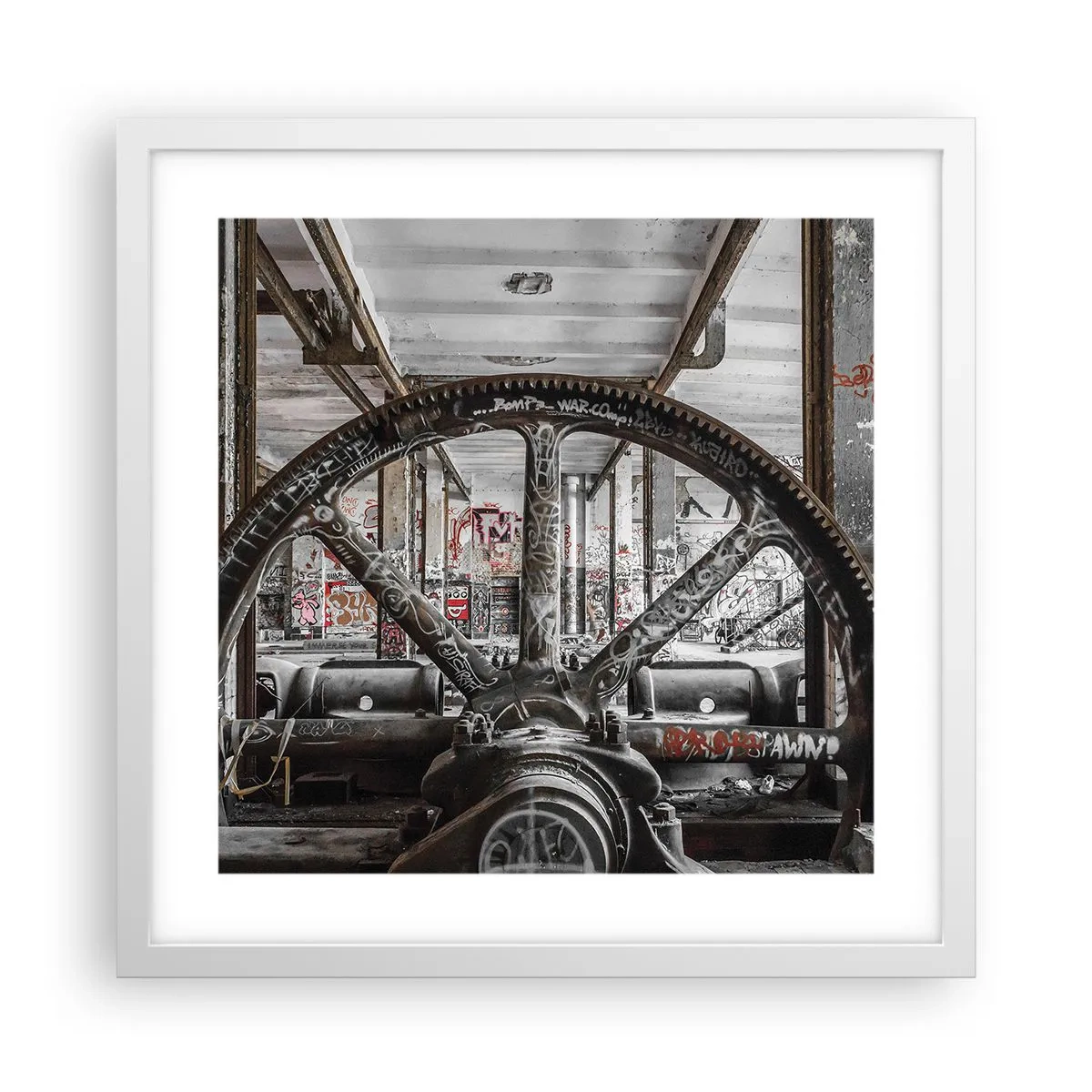 Plakat w białej ramie - Sekretne życie fabryki - 40x40 cm