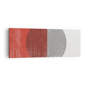 Obraz na płótnie - Geometryczny wzór z koncentrycznymi kołami na czerwono-białym tle - 140x50cm - W samo sedno - Nowoczesna dekoracja ścienna do salonu i sypialni ARTTOR