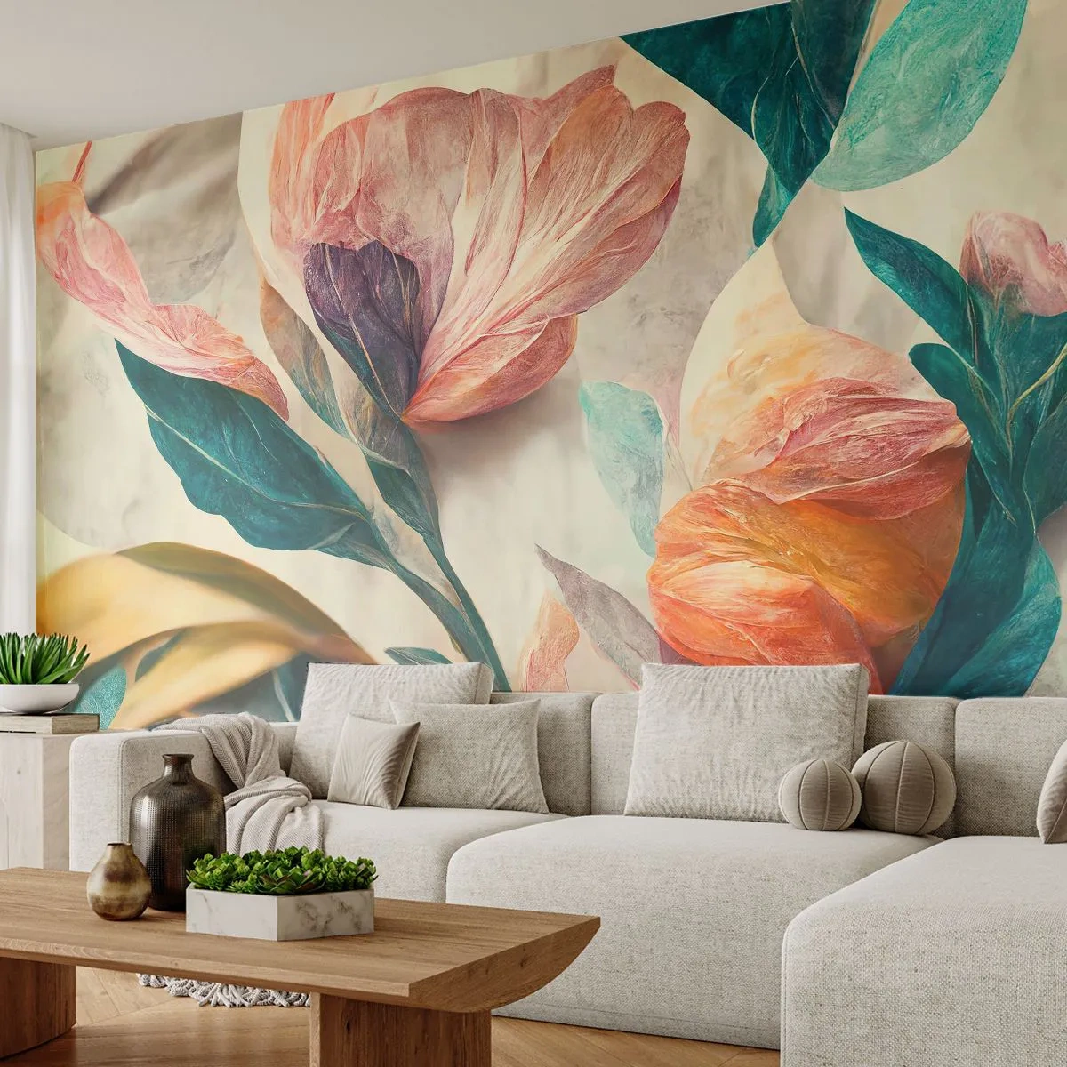 Fototapeta Premium Sand - Egzotyczne kwiaty w żywych kolorach i tropikalnej oprawie - 100x70cm - Kwiaty wysp południowych - Nowoczesna dekoracja ścienna do salonu, kuchni i sypialni ARTTOR
