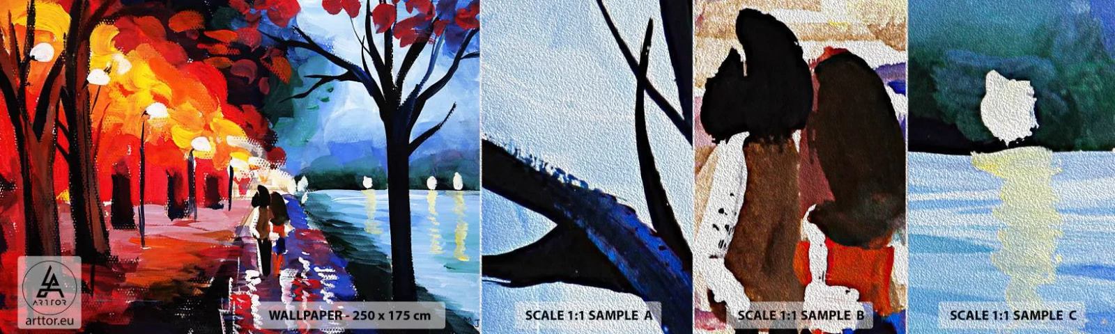 Fototapeta Próbka Premium Sand - Płomienna jesień w parku - Abstrakcja, Krajobraz, Parkowa Alejka - 100x30 cm