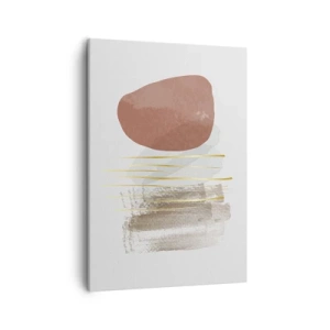 Obraz na płótnie - Abstrakcyjna kompozycja z geometrycznymi kształtami i złotymi liniami - 50x70cm - Abstrakcyjna kolumnada - Nowoczesna dekoracja ścienna do salonu, kuchni i sypialni ARTTOR
