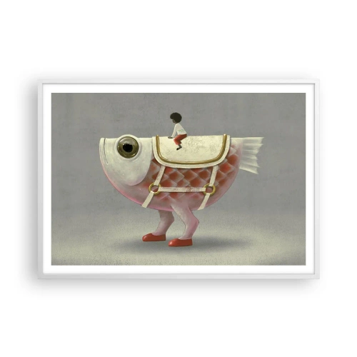 Plakat w białej ramie - Ryboński jeździec - 100x70 cm