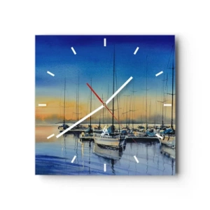 Zegar ścienny - Port jachtowy o zachodzie słońca z odbiciami na wodzie - 30x30cm - Koniec dobrego dnia - Nowoczesna dekoracja ścienna do salonu i sypialni ARTTOR