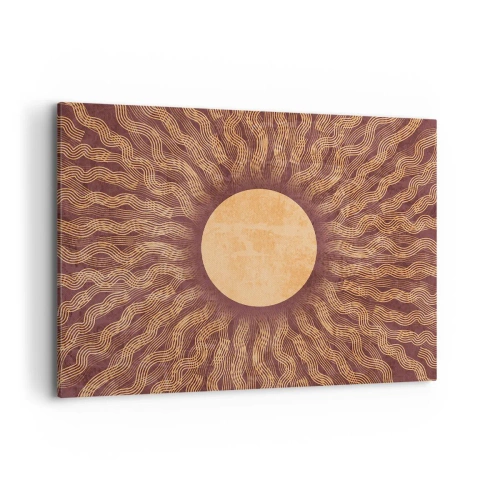 Obraz na płótnie - Słoneczny wzór z promieniami na tle w odcieniach brązu - 100x70cm - Ikona słońca - Nowoczesna dekoracja ścienna do salonu, kuchni i sypialni ARTTOR