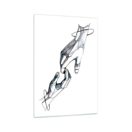 Obraz na szkle - Artystyczne przedstawienie dłoni w minimalistycznej i geometrycznej formie - 70x100cm - Dobry gest - Nowoczesna dekoracja ścienna do salonu i sypialni ARTTOR