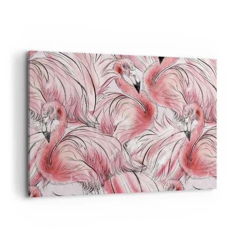 Obraz na płótnie - Delikatne rysunki różowych flamingów - 120x80cm - Ptasi corps de ballet - Nowoczesna dekoracja ścienna do salonu, kuchni i sypialni ARTTOR