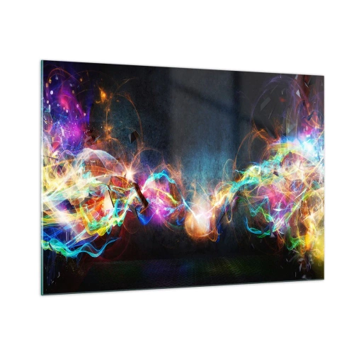 Obraz na szkle - Abstrakcyjne światła i kolorowa energia w futurystycznym stylu - 100x70cm - Radośnie przeciw ciemności - Nowoczesna dekoracja ścienna do salonu, kuchni i sypialni ARTTOR