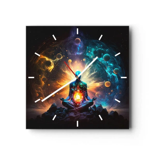 Zegar ścienny - Postać w medytacji otoczona kosmiczną aurą - 30x30cm - Kosmiczny spokój - Nowoczesna dekoracja ścienna do salonu i sypialni ARTTOR
