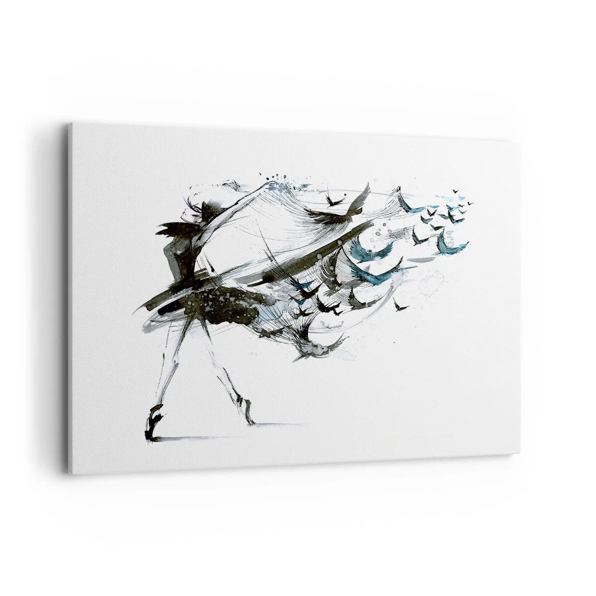 Obraz na płótnie - Tancerka z dynamiczną suknią układającą się w kształt ptaków - 120x80cm - Magia muzyki uwalnia od czaru - Nowoczesna dekoracja ścienna do salonu, kuchni i sypialni ARTTOR