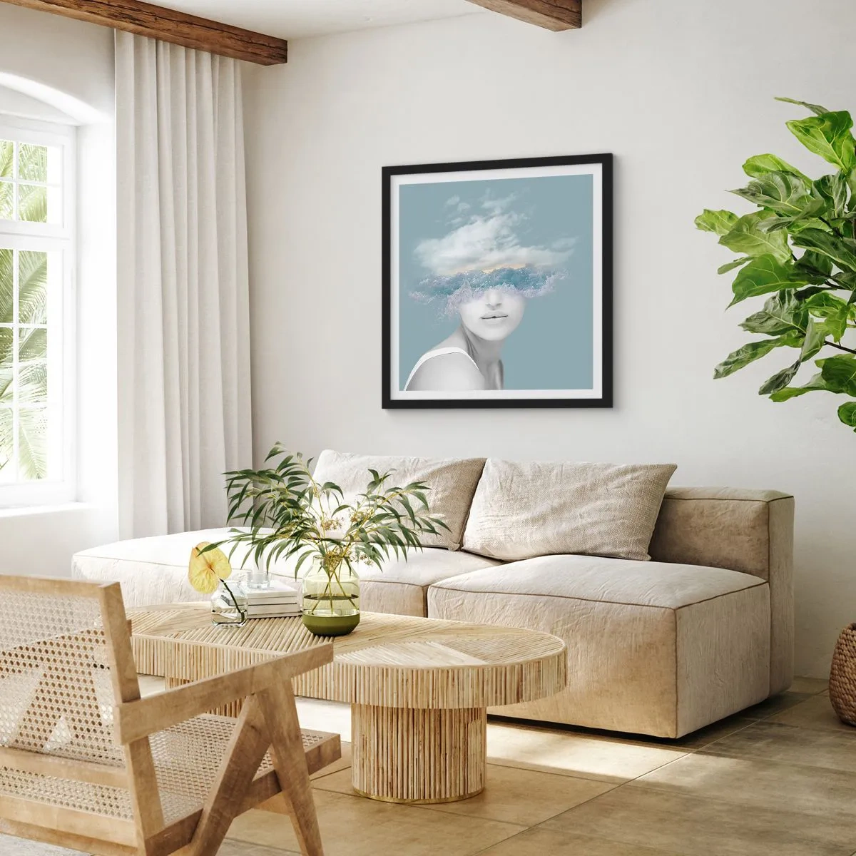 Plakat w czarnej ramie - Z głową w chmurach - 60x60 cm