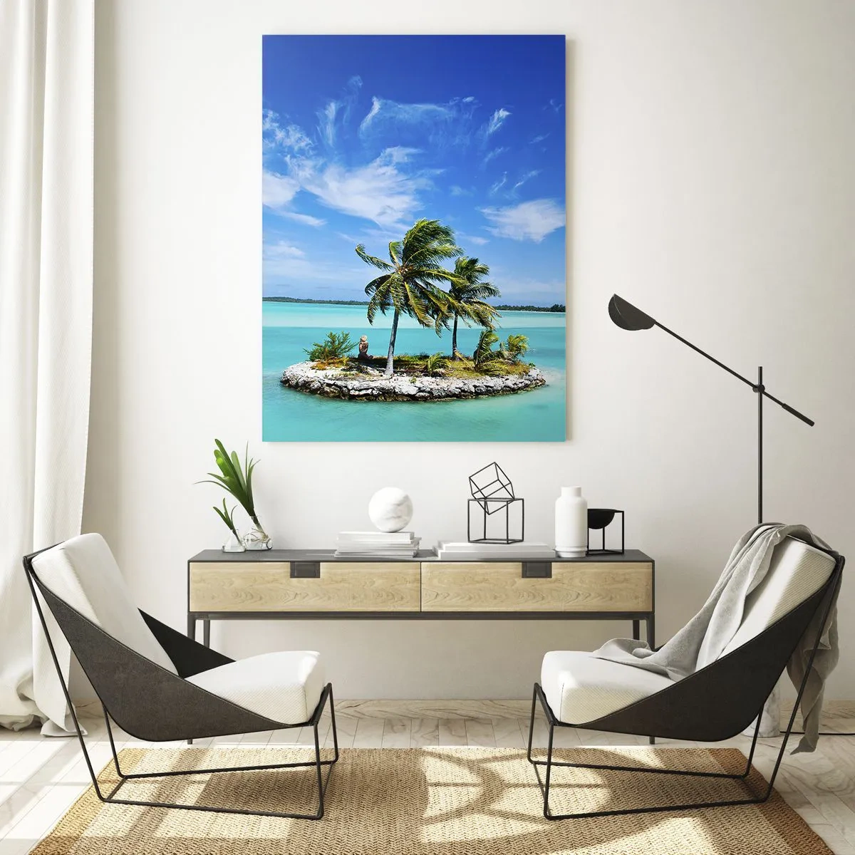 Obraz na szkle - Tropikalna wyspa na tle turkusowego oceanu - 50x70cm - Raj na ziemi - Nowoczesna dekoracja ścienna do salonu, kuchni i sypialni ARTTOR