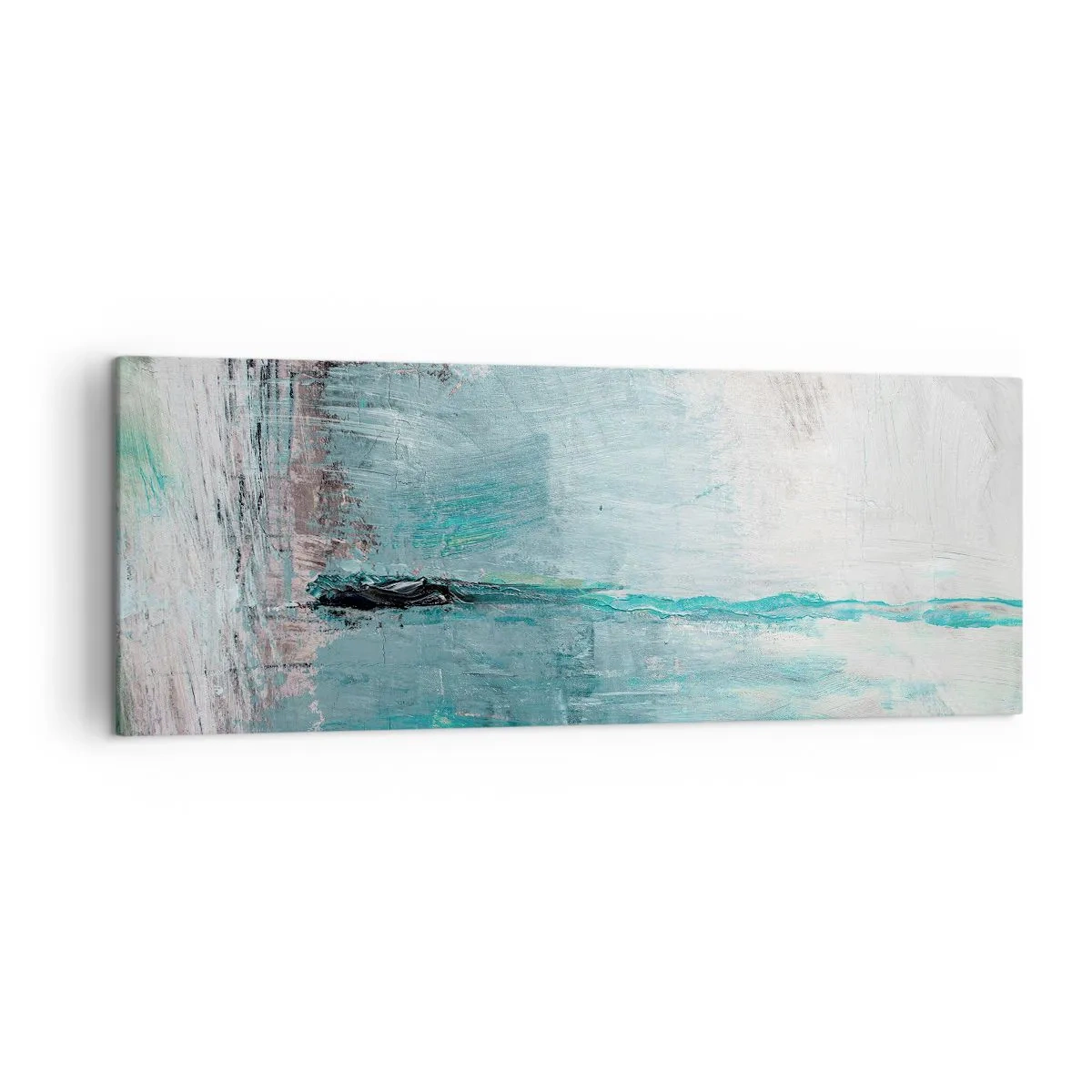 Obraz na płótnie - Abstrakcja w odcieniach turkusu i szarości - 140x50cm - Horyzontalnie w błękicie - Nowoczesna dekoracja ścienna do salonu i sypialni ARTTOR