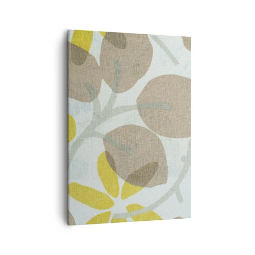 Obraz na płótnie - Minimalistyczny wzór roślinny w odcieniach beżu, szarości i żółci - 50x70cm - Kompozycja w pełnym słońcu - Nowoczesna dekoracja ścienna do salonu, kuchni i sypialni ARTTOR