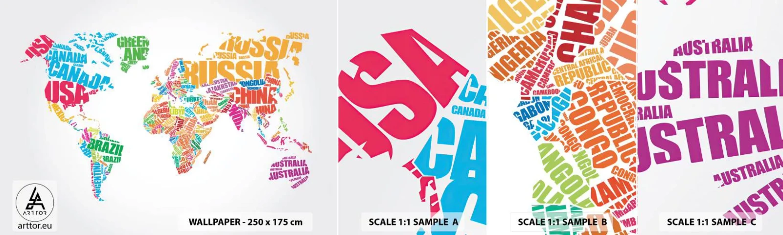 Fototapeta Próbka Samoprzylepna Deluxe Sticker - Chcę poznać wszystkie - Mapa Świata, Grafika, Kontynenty - 100x30 cm