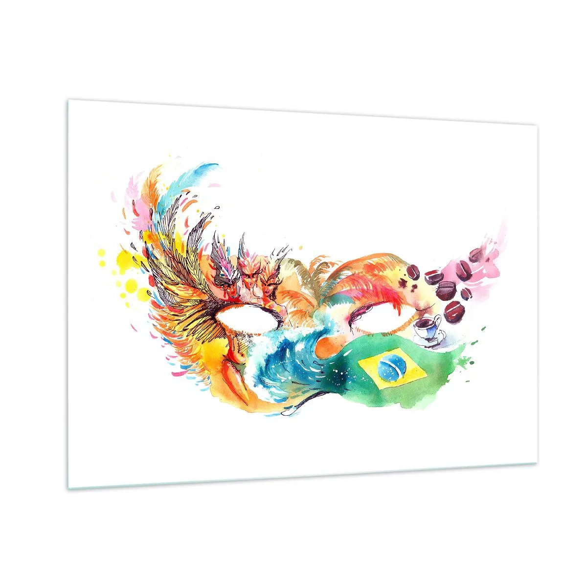 Obraz na szkle - Kolorowa maska inspirowana brazylijskim karnawałem - 100x70cm - Brazylia wita sambą - Nowoczesna dekoracja ścienna do salonu, kuchni i sypialni ARTTOR