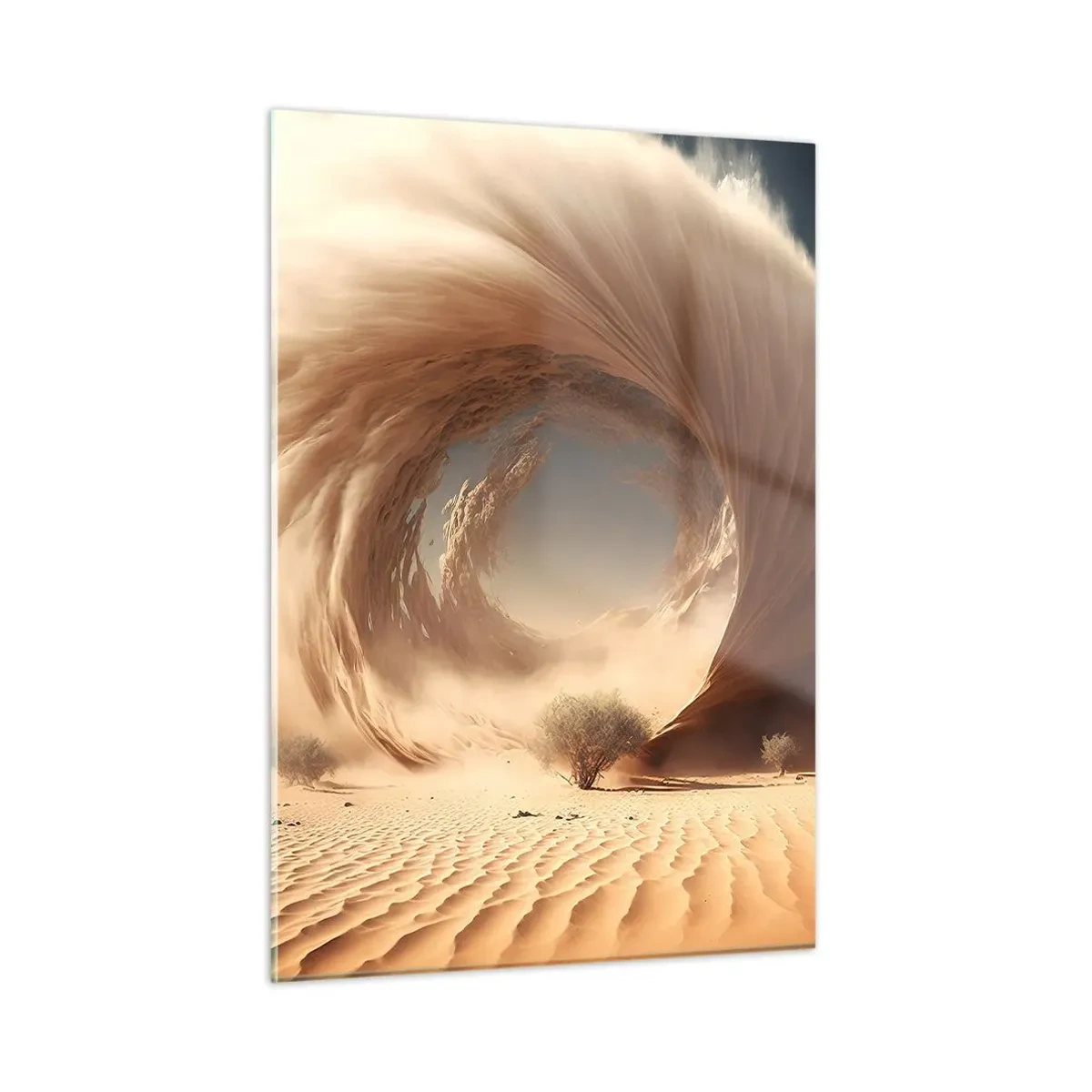 Obraz na szkle - Pustynny wir piaskowy tworzący portal z nieba i wydm - 50x70cm - Otwarty portal - Nowoczesna dekoracja ścienna do salonu, kuchni i sypialni ARTTOR