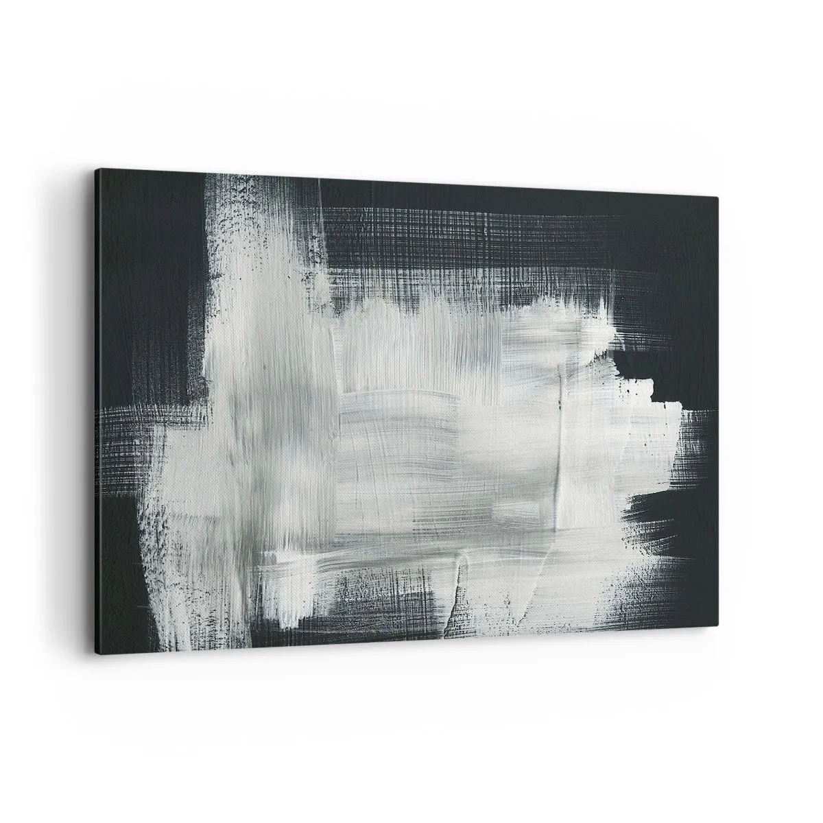 Obraz na płótnie - Białe abstrakcyjne pociągnięcia na ciemnym tle - 120x80cm - Utkane z pionu i poziomu - Nowoczesna dekoracja ścienna do salonu, kuchni i sypialni ARTTOR