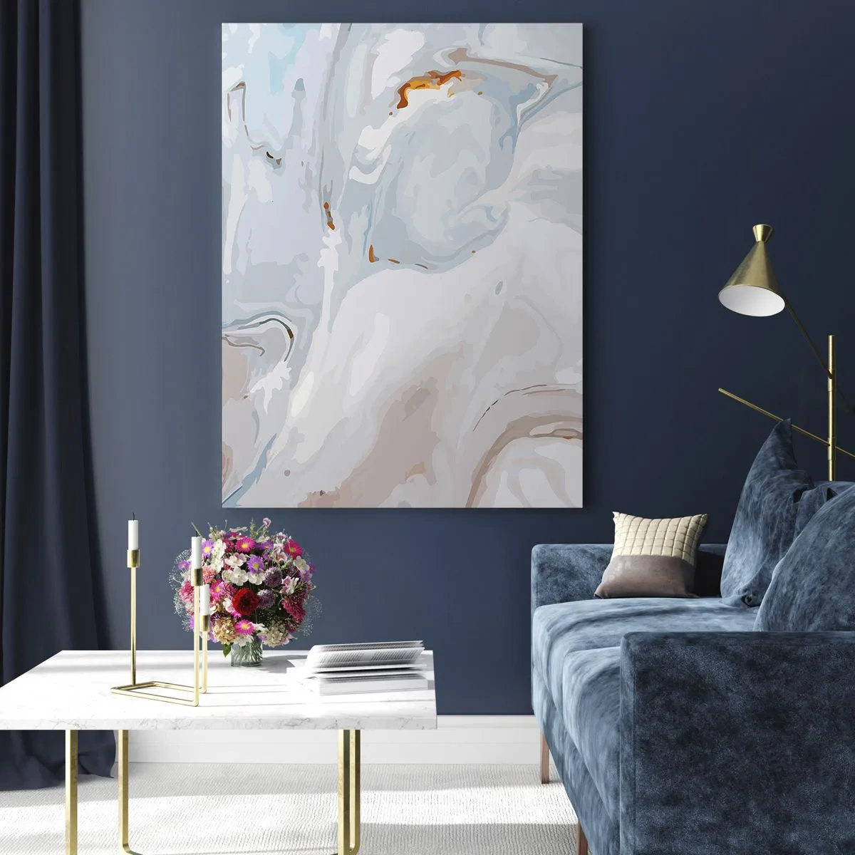 Obraz na szkle - Subtelny marmurowy wzór w odcieniach błękitu i bieli - 50x70cm - Biel wypiętrzona - Nowoczesna dekoracja ścienna do salonu, kuchni i sypialni ARTTOR