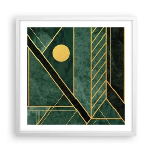 Plakat w białej ramie - Dynamika złota i lazuru - 50x50 cm