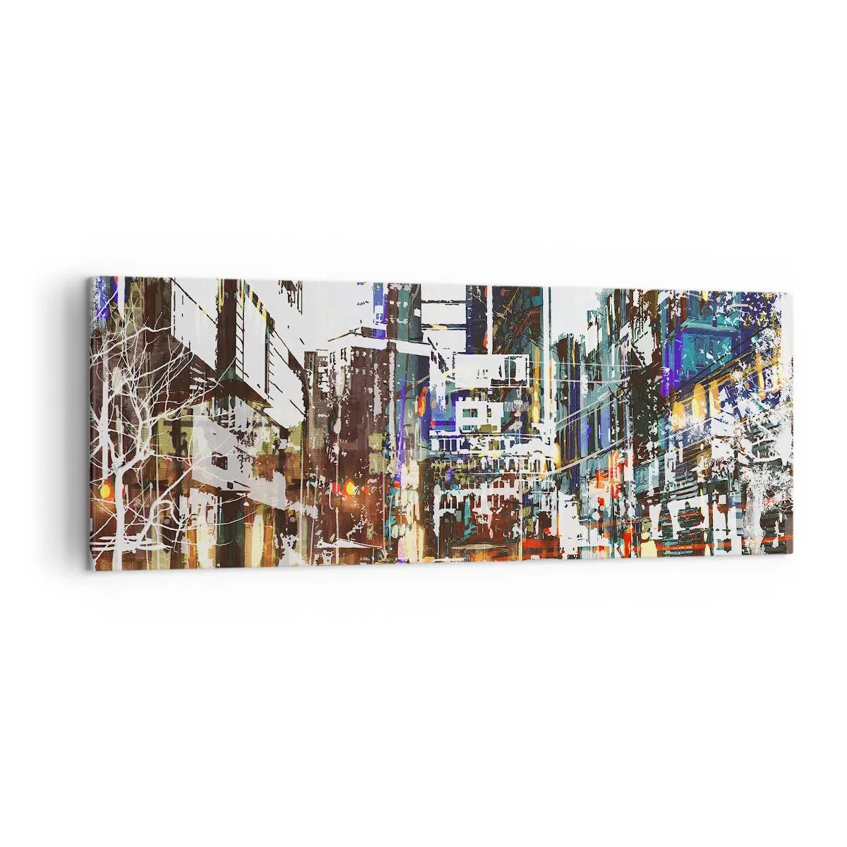 Obraz na płótnie - Nowoczesny miejski pejzaż w artystycznym stylu - 140x50cm - Miasto migotliwe - Nowoczesna dekoracja ścienna do salonu i sypialni ARTTOR
