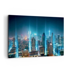 Obraz na płótnie - Nowoczesne miasto nocą z futurystycznymi świetlnymi akcentami - 100x70cm - Po berlińsku do nieba - Nowoczesna dekoracja ścienna do salonu, kuchni i sypialni ARTTOR