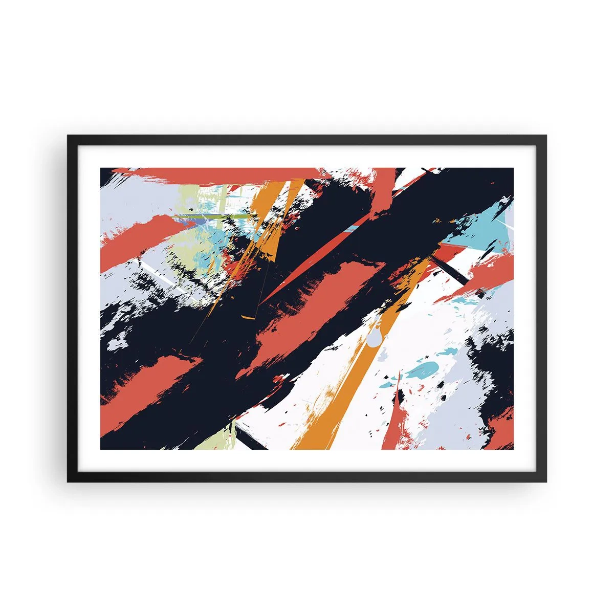 Plakat w czarnej ramie - Abstrakcyjne pociągnięcia pędzla w żywych kolorach - 70x50cm - Kompozycja dynamiczna - Nowoczesna dekoracja ścienna do salonu i sypialni ARTTOR