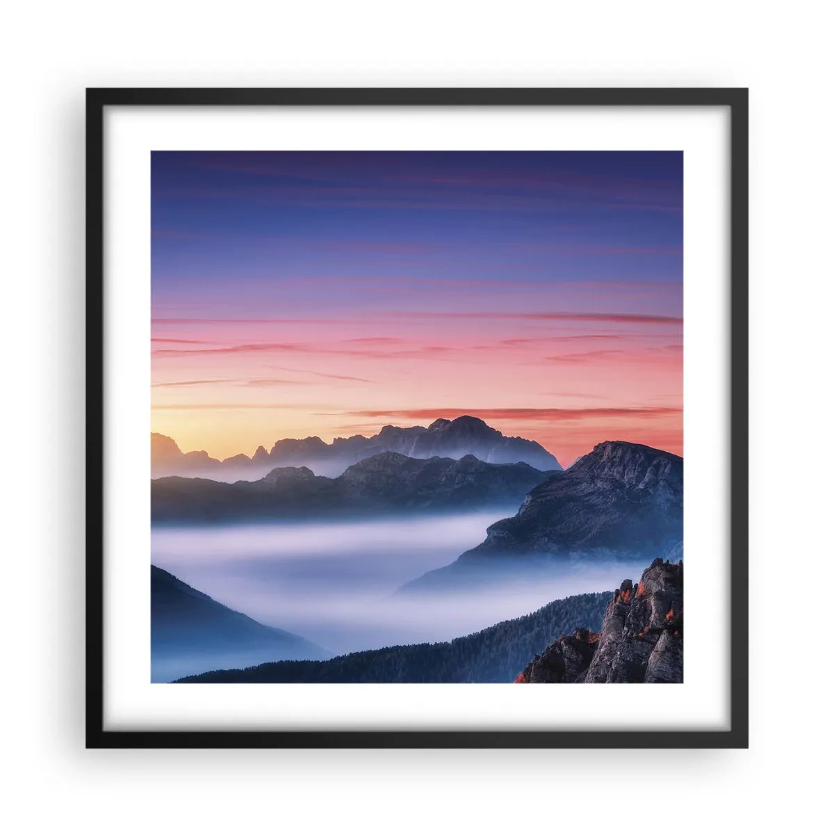 Plakat w czarnej ramie - Nad dolinami - 50x50 cm