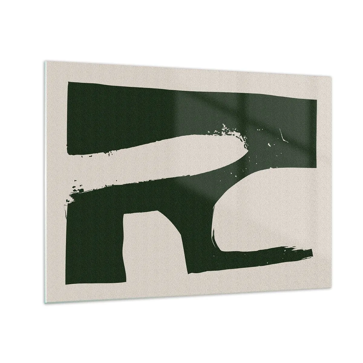 Obraz na szkle - Minimalistyczna abstrakcja z ciemnozielonym pociągnięciem pędzla - 70x50cm - Zatoki bieli - Nowoczesna dekoracja ścienna do salonu i sypialni ARTTOR