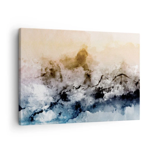 Obraz na płótnie - Abstrakcyjny krajobraz z mgłą i subtelnymi kolorami - 70x50cm - Zatopione w tumanie mgły - Nowoczesna dekoracja ścienna do salonu i sypialni ARTTOR