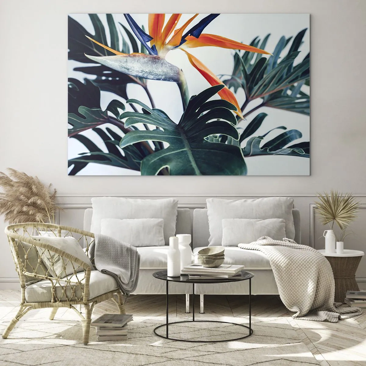 Obraz na szkle - Egzotyczna roślina z kwiatem rajskiego ptaka - 120x80cm - Ptakokrzak - Nowoczesna dekoracja ścienna do salonu, kuchni i sypialni ARTTOR