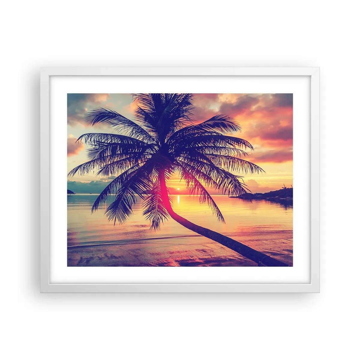 Plakat w białej ramie - Wieczór pod palmami - 50x40 cm